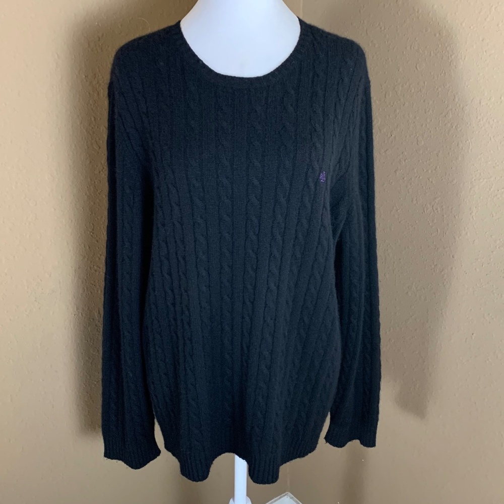 Vintage Ralph Lauren 100% Cashmere Cable Knit Sweater Black 2X